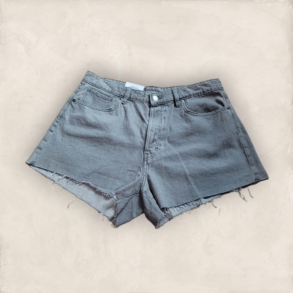 NWT H&M Grey Vintage Curvy Fit High Waist Shorts Size 12